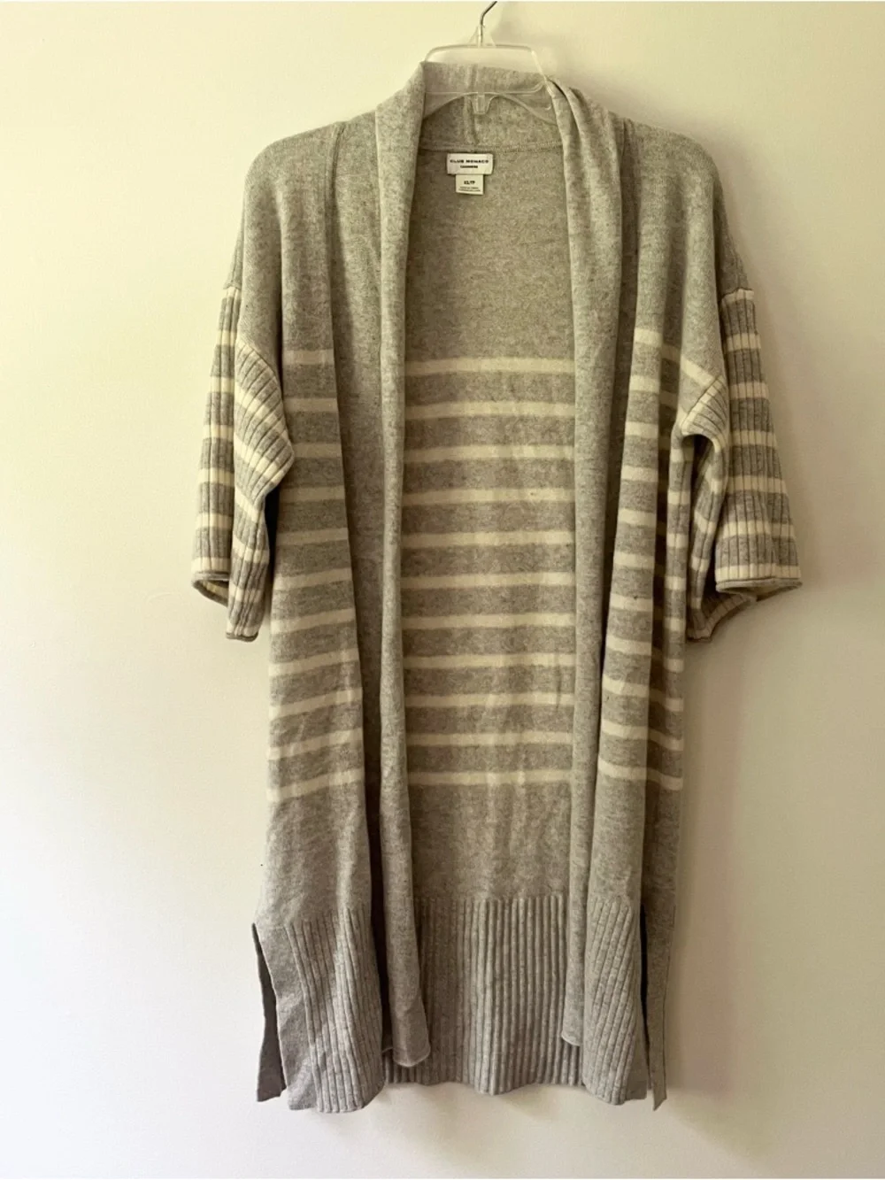 Club Monaco Cashmere Open Cardigan Duster Sweater XS Grey Stripes Cozy Neutral